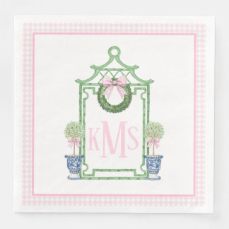 Servilleta De Papel De Cena Navidades de la Preppy Chinoiserie Monograma Pagod
