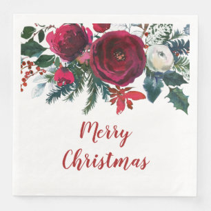Servilleta De Papel De Cena Navidades de las Flores de Invierno de Borgoña en