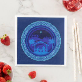 Servilleta De Papel De Cena Navidades de Natividad Azul coincidentes