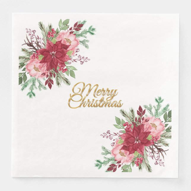 Servilleta De Papel De Cena Navidades elegantes tradicionales Poinsettia (Anverso)