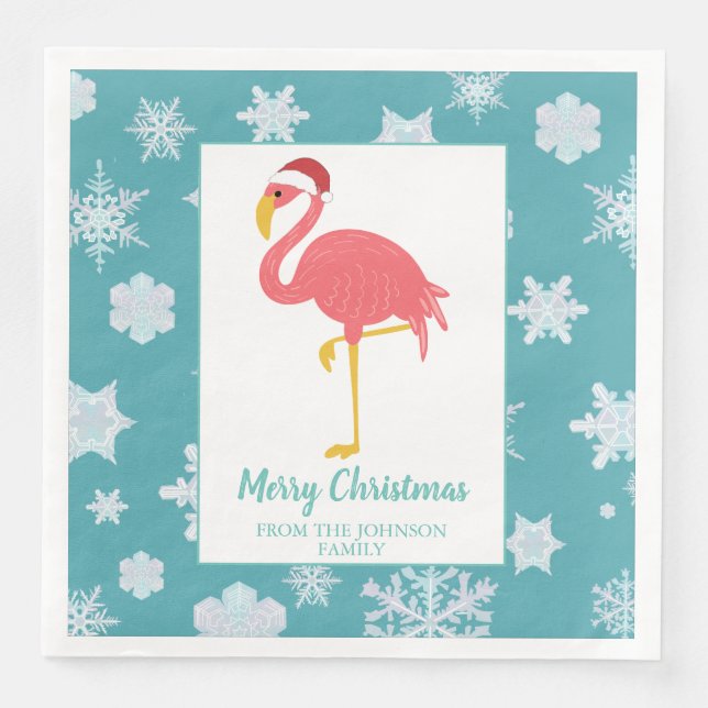 Servilleta De Papel De Cena Navidades Flamingo Familia Tropical Azul de Nieve (Anverso)