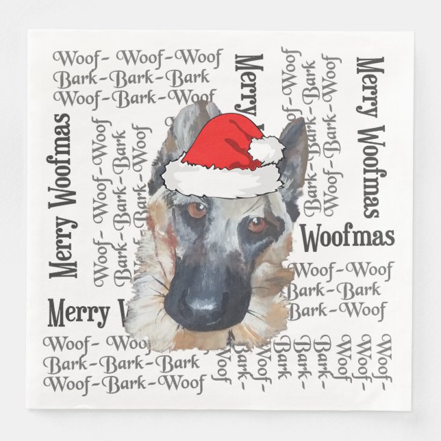 Servilleta De Papel De Cena Navidades German Shepherd Santa Hat (Anverso)