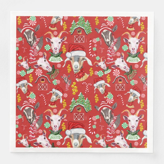 Servilleta De Papel De Cena Navidades GOATS Candy y Jingle Bells GetYerGoat™ (Anverso)
