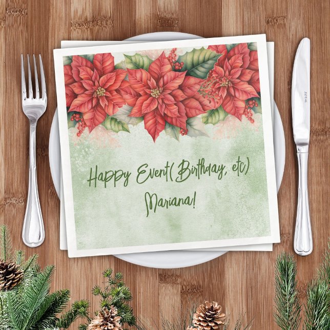Servilleta De Papel De Cena Navidades Poinsettia Floral Fiesta Napkins (Subido por el creador)