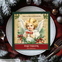 Navidades Retro Napkins Monograma Angel Table Rega