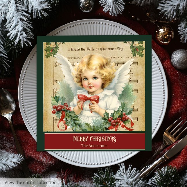 Servilleta De Papel De Cena Navidades Retro Napkins Monograma Angel Table Rega (Retro Christmas Napkins Monogram Angel Table Gift)