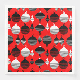 Servilleta De Papel De Cena Navidades Retro Rojo Y Negro Ball Decorativo