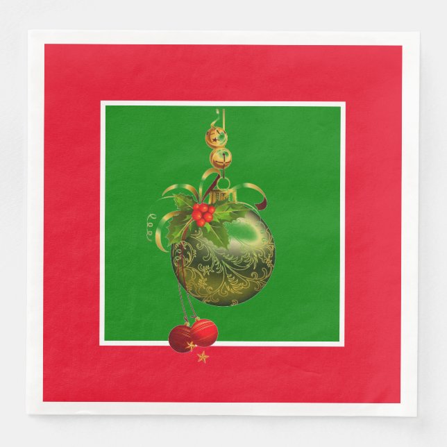 Servilleta De Papel De Cena Navidades Rojos Y Verdes Papel Cena (Anverso)