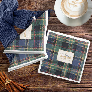 Servilleta De Papel De Cena Navidades Tartan Navy Blue Green ID1141B