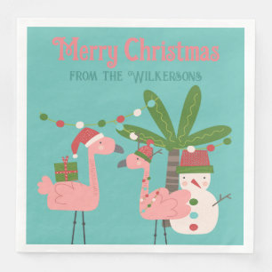 Servilleta De Papel De Cena Navidades tropicales roban flamencos en Verde azul