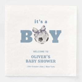 Servilleta De Papel De Cena Navy Blue Cute Bow Soccer Boy Baby Shower Welcome