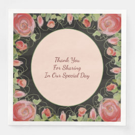 Servilleta De Papel De Cena Negro Con Flora Rosa