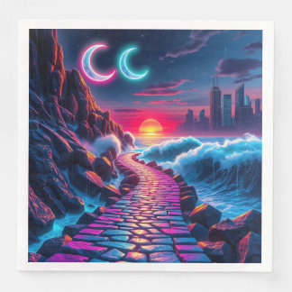 Servilleta De Papel De Cena Neon City Skyline Pathway Napkins