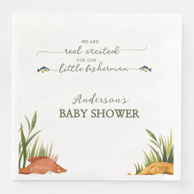 Servilleta De Papel De Cena Niño Pescador Bebé Rústico (Anverso)