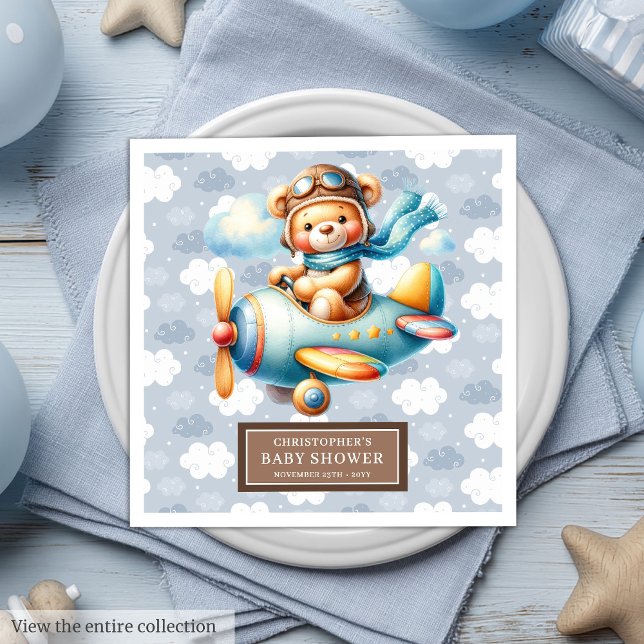 Servilleta De Papel De Cena Niño recién nacido niño Teddy Bear Pilot Napkins P (Newborn Baby Boy Teddy Bear Pilot Napkins Custom)