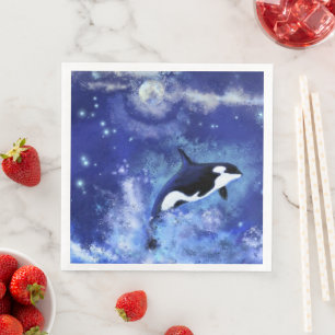 Servilleta De Papel De Cena Noche cielo azul para ballenas asesinas