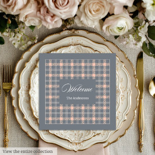 Servilleta De Papel De Cena Nombre Personalizado Napkins Coral Gray Plaid Eleg
