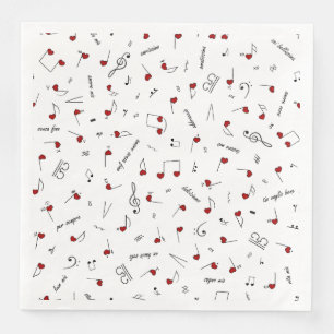 Servilleta De Papel De Cena Notas de Amor Corazón Rojo Notación Musical