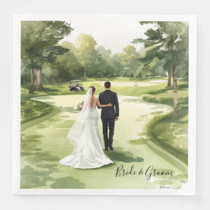 Servilleta De Papel De Cena Novia y novio de boda de golf en el campo de golf