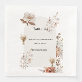 Servilleta De Papel De Cena Números de mesa para boda rústica neutra