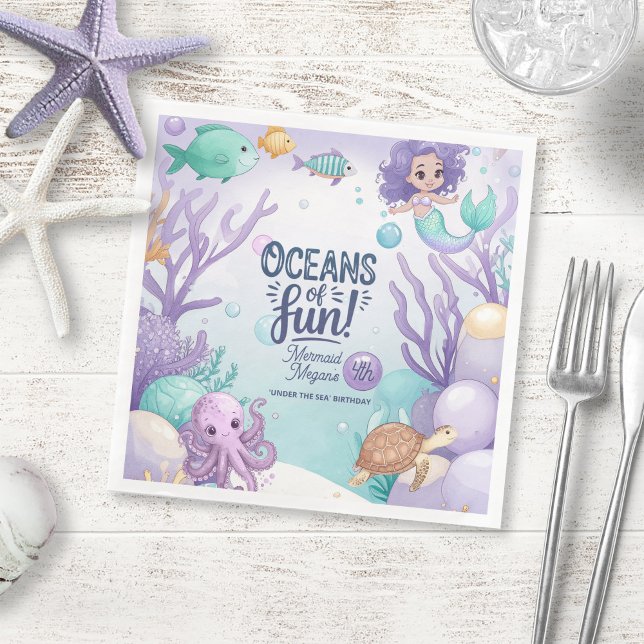 Servilleta De Papel De Cena Océanos de la sirena divertida cumpleaños V1 ID114 (Subido por el creador)