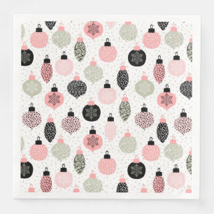 Servilleta De Papel De Cena Ornamentos de Navidad Fondo Blanco Rosa y Verde