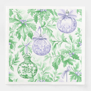 Servilleta De Papel De Cena Ornamentos de Navidad toile púrpura verde