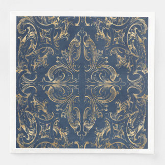 Servilleta De Papel De Cena Oro azul Vintage Ornate Gold