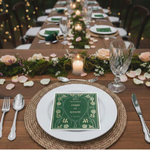Servilleta De Papel De Cena Oro medieval Floral Corazones y Boda de espadas