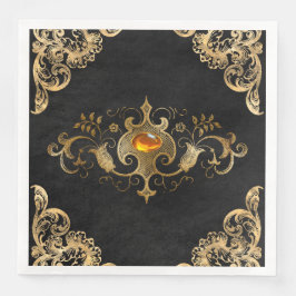 Servilleta De Papel De Cena Oro negro Vintage Ornate Gold