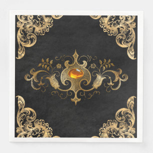 Servilleta De Papel De Cena Oro negro Vintage Ornate Gold