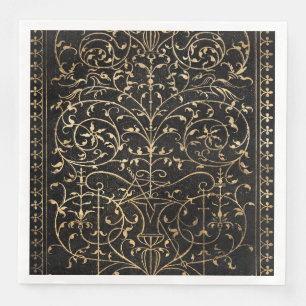 Servilleta De Papel De Cena Oro negro Vintage Ornate Gold