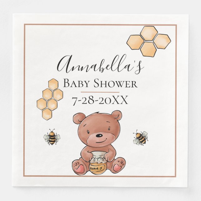 Servilleta De Papel De Cena Oso de miel y abejas (Anverso)