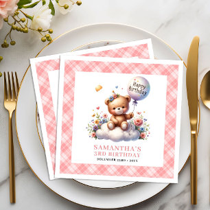 Servilleta De Papel De Cena Oso de peluche agraciado globo flores sonrojadas n