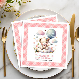 Servilleta De Papel De Cena Oso de peluche alegre flores de globo niña fiesta