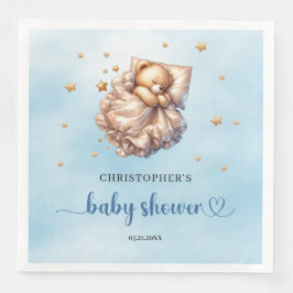 Servilleta De Papel De Cena Oso de peluche dormido azul y dorado chico