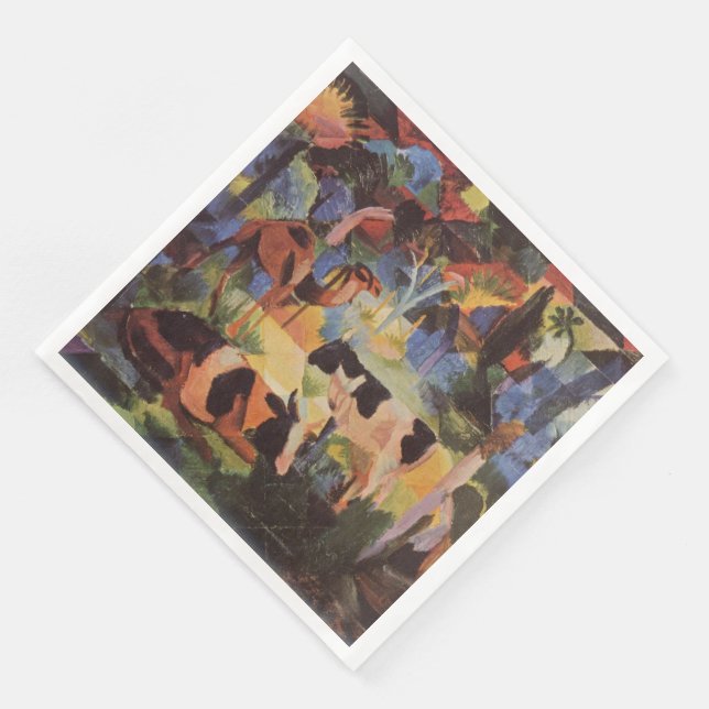 Servilleta De Papel De Cena Paisaje de agosto de Macke con vacas y camello (Esquina)
