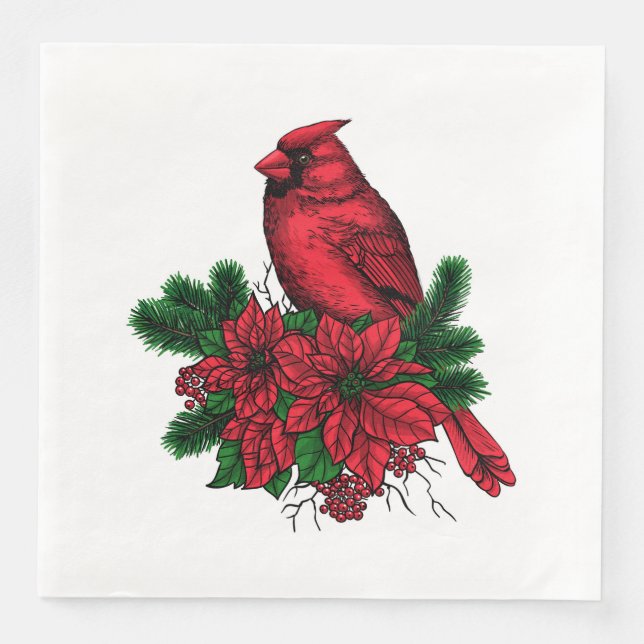 Servilleta De Papel De Cena Pájaro cardinal, ilustracion Navidad (Anverso)