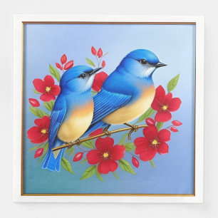 Servilleta De Papel De Cena Pájaros Azules Coloridos Posados Entre Flores Roja