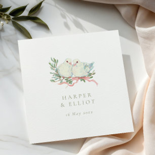 Servilleta De Papel De Cena Pájaros de Amor Vintage & Bow Salvia & Boda Rosa