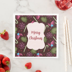 Servilleta De Papel De Cena Palitos de menta de Navidad y copos de nieve