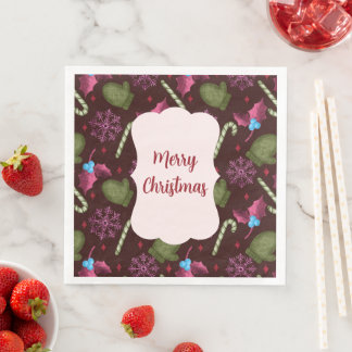 Servilleta De Papel De Cena Palitos de menta de Navidad y copos de nieve