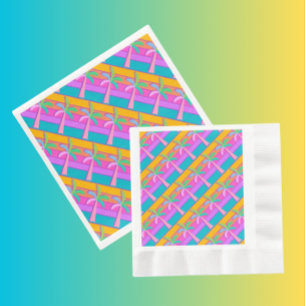 Servilleta De Papel De Cena Palm Springs Bold Sunset Stripes Palm Tree