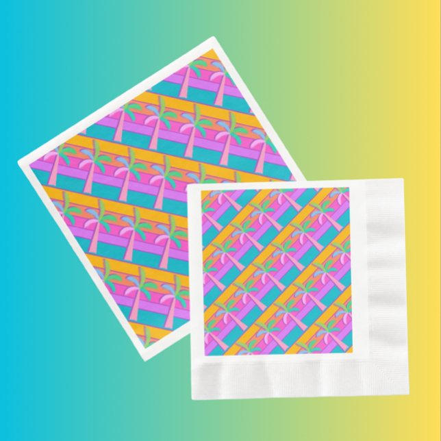 Servilleta De Papel De Cena Palm Springs Bold Sunset Stripes Palm Tree (Party with these paper napkins. Nice hostess gift!)