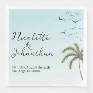 Servilleta De Papel De Cena Palm Tree and Birds Simple Beach Wedding