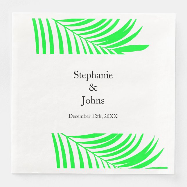 Servilleta De Papel De Cena Palm Tree Leaf Green Leaves Elegante Boda (Anverso)