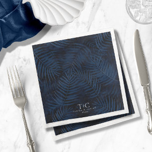 Servilleta De Papel De Cena Palmas Tropicales de Medianoche Patrón Azul Moody