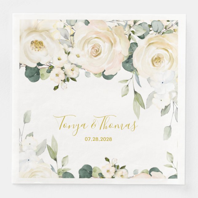 Servilleta De Papel De Cena Pañuelas de la cena Boda White Peony Epiphany (Anverso)