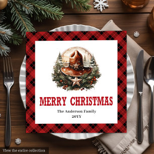Servilleta De Papel De Cena pañuelo de Navidad rojo y negro con insignia de sh