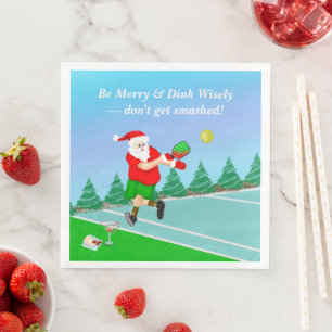 Servilleta De Papel De Cena Papá Noel Divertido Jugando Pickleball Alegre Vole